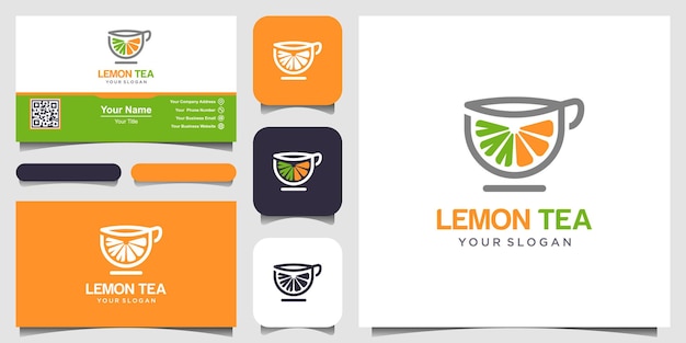 Limón y taza de té abstracto vector logo y diseño de tarjeta de visita