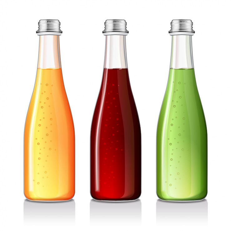 Vector limonada, bebida alcohólica, jugo en una botella de vidrio simulacro.