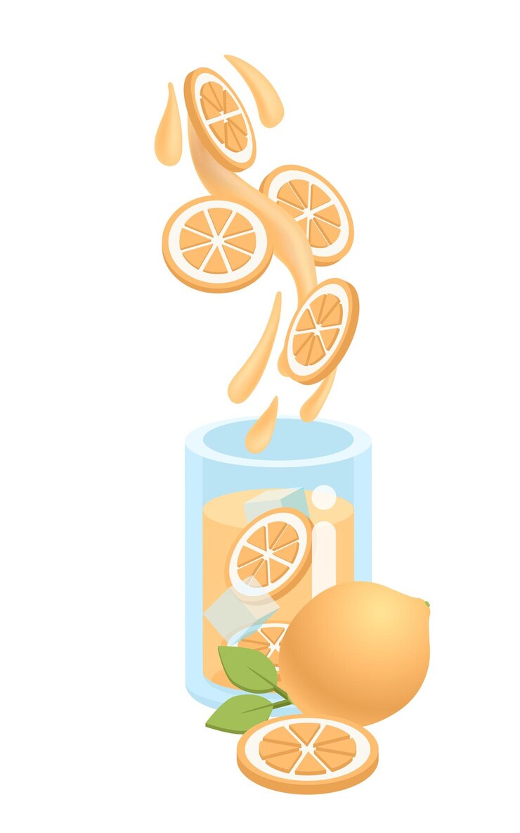 Vector limonada fresca, rodajas de limón y limón entero con hoja sobre fondo blanco. la rebanada cae en el frasco.