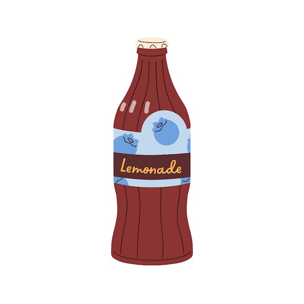 Limonada fría en botella de vidrio bebida gaseosa fresca bebida refrescante de verano con sabor a bayas sabor dulce refrescante líquido jugoso ilustración vectorial plana aislada sobre fondo blanco