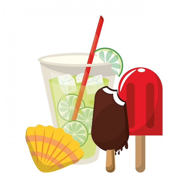 Vector limonada con helado de paleta y concha.