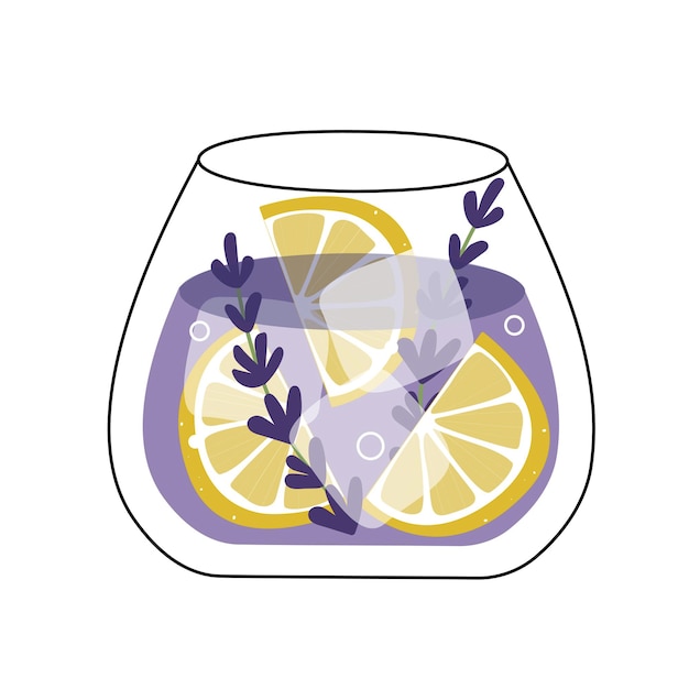 Limonada con ilustración vectorial de limón y lavanda Bebida fría de jarabe de lavanda helada