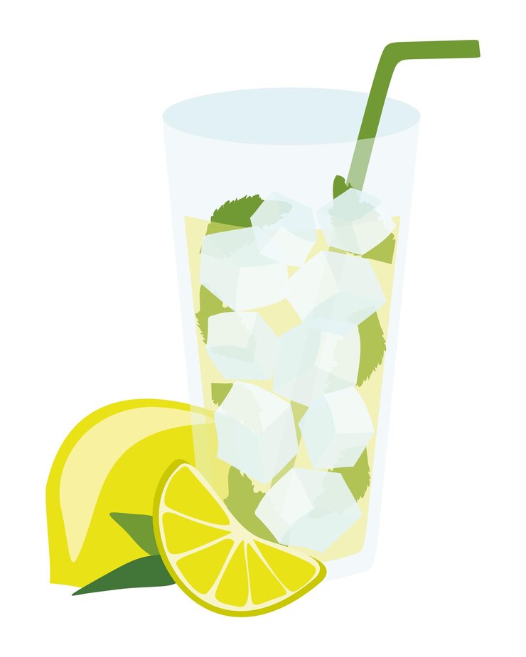 Vector limonada con limón y cal plano estilo ilustración vectorial dibujo de bebidas de dibujos animados con