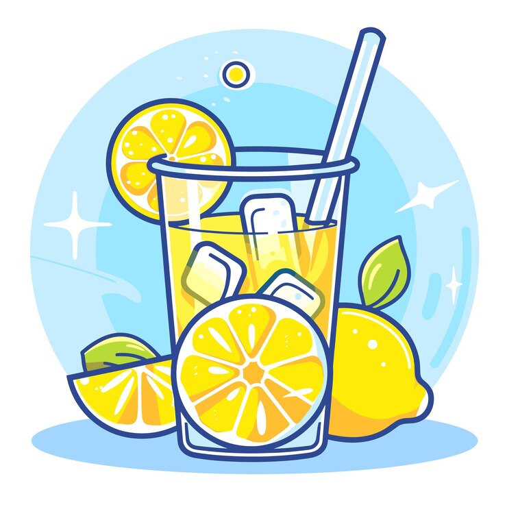 Limonada limón hielo agua jugo de frutas dibujos animados icono vectorial ilustración del logotipo bebida naturaleza dibujos ilustrados planos