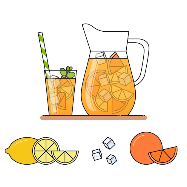 Vector limonada de naranja con rodajas de fruta