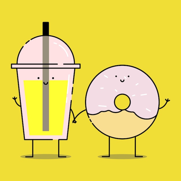 limonada y rosquilla dibuja con la mano una linda ilustración de dibujos animados