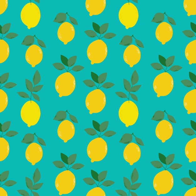 Limones brillantes con hojas de patrones sin fisuras ilustración vectorial