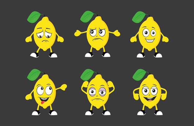 Limones de dibujos animados con diferentes emociones vector