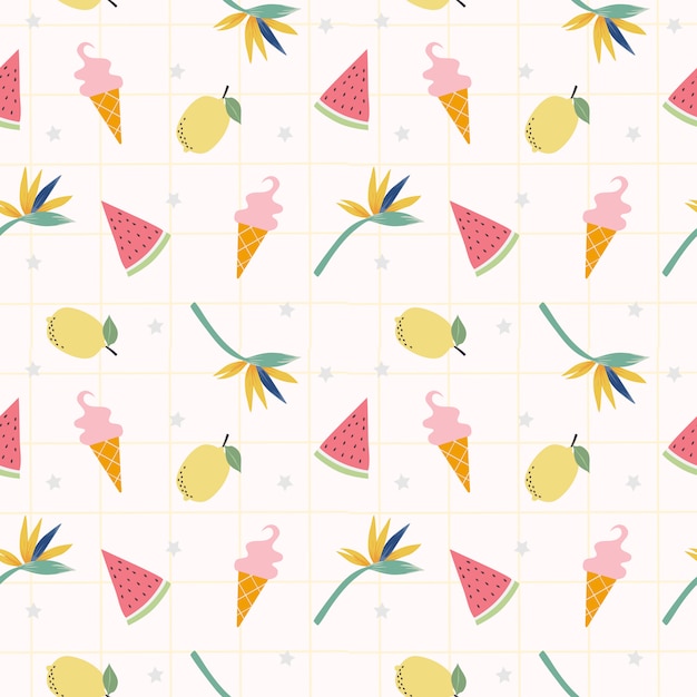 Limones frescos, sandía y lindo icream de patrones sin fisuras