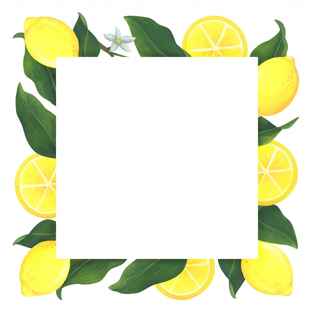 Limones jugosos. Un marco cuadrado decorativo con espacio para texto.