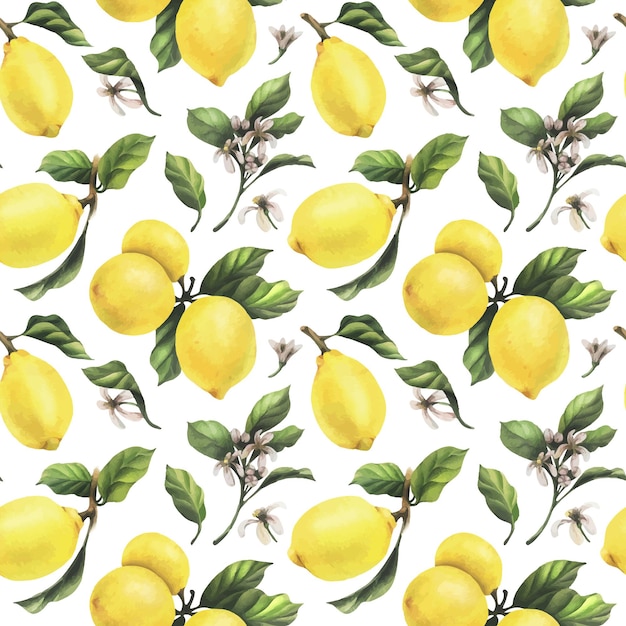 Los limones son amarillos, jugosos, maduros con hojas verdes, brotes de flores en las ramas enteras y rebanadas.