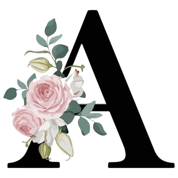 limpia y elegante letra del alfabeto floral A en un estilo de diseño clásico