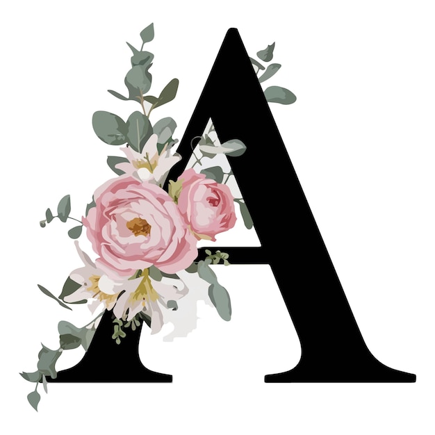limpia y elegante letra del alfabeto floral A en un estilo de diseño clásico
