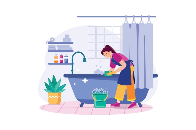 La limpiadora está fregando el baño