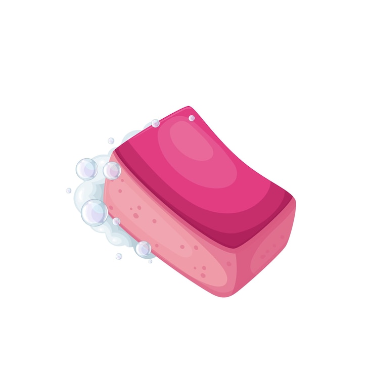 Vector limpiar esponja rosa con espuma