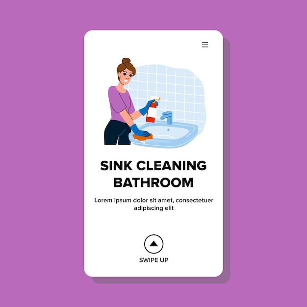 limpiar fregadero limpieza baño vector hogar limpiador higiene doméstico detergente persona limpiar fregadero limpieza baño web plano dibujos animados ilustración