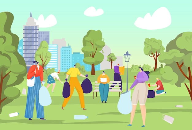 Limpiar el parque de la ilustración de basura