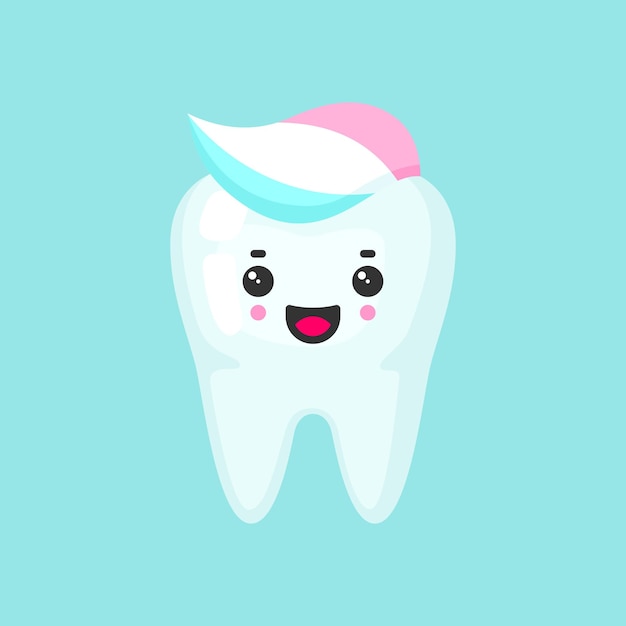 Vector limpie los dientes con una pasta de dientes con cara emocional lindo vector colorido icono ilustración