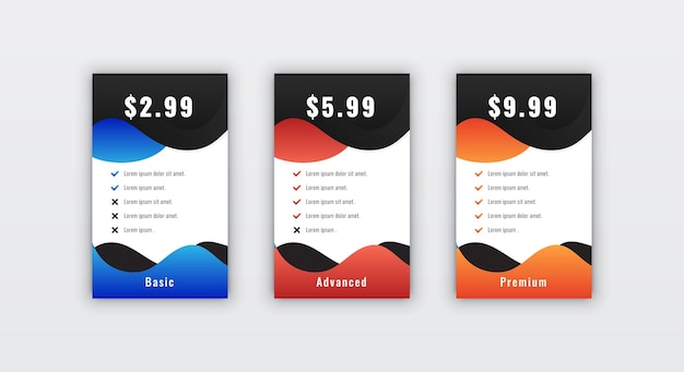 Limpie la plantilla de diseño de la tabla de precios mínimos para el panel de suscripción del sitio web