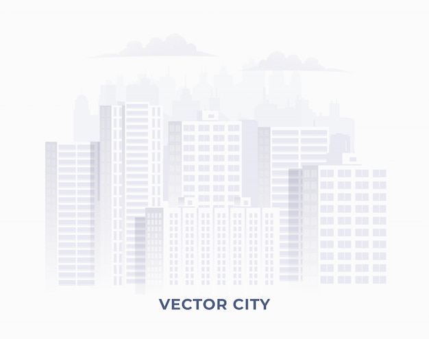 Vector limpie la silueta de la ciudad de color blanco claro sobre fondo blanco. ilustración de paisaje urbano céntrico para banner o infografía. ilustración.