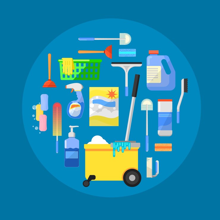 Vector limpieza de iconos en banner ilustración