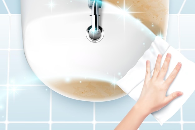 Vector limpieza del lavabo del baño con toallitas