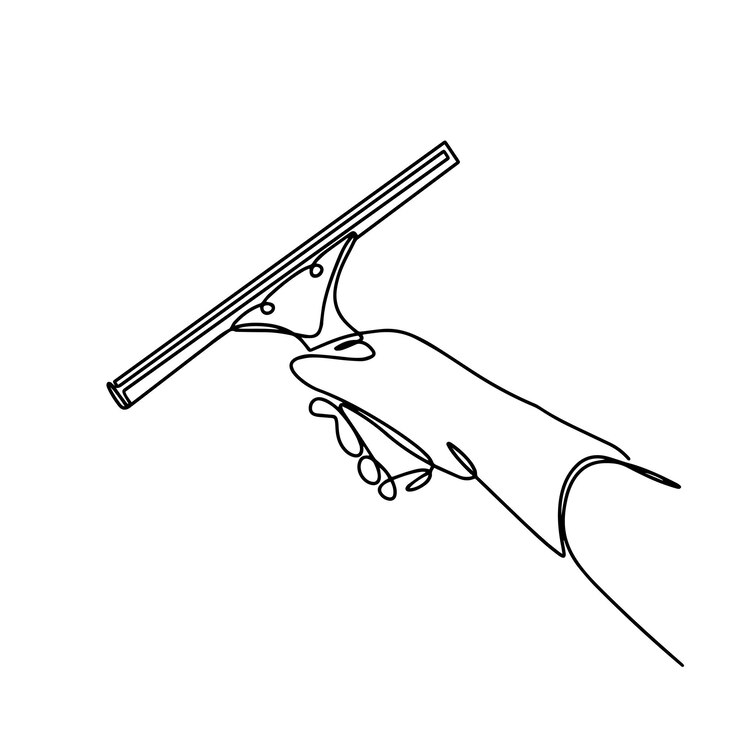 Vector limpieza de ventanas de raspadores con un dibujo de boquilla de goma con una ilustración vectorial de línea aislada en un
