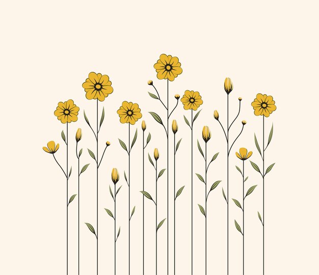 Limpio y elegante Ilustración floral simple en fondo sencillo