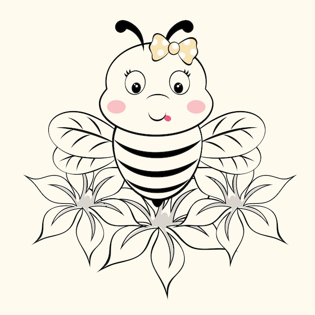Linda abeja con hermosa flor ilustración vectorial