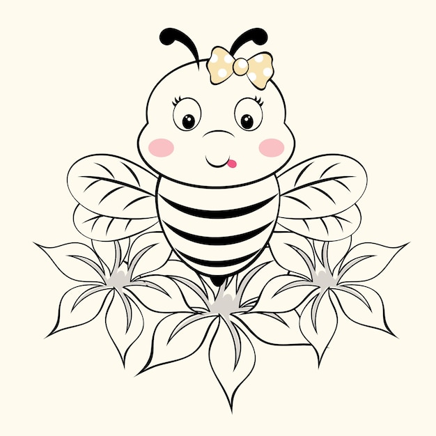 Vector linda abeja con hermosa flor ilustración vectorial