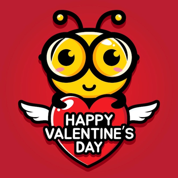 Vector linda abeja con saludo feliz día de san valentín