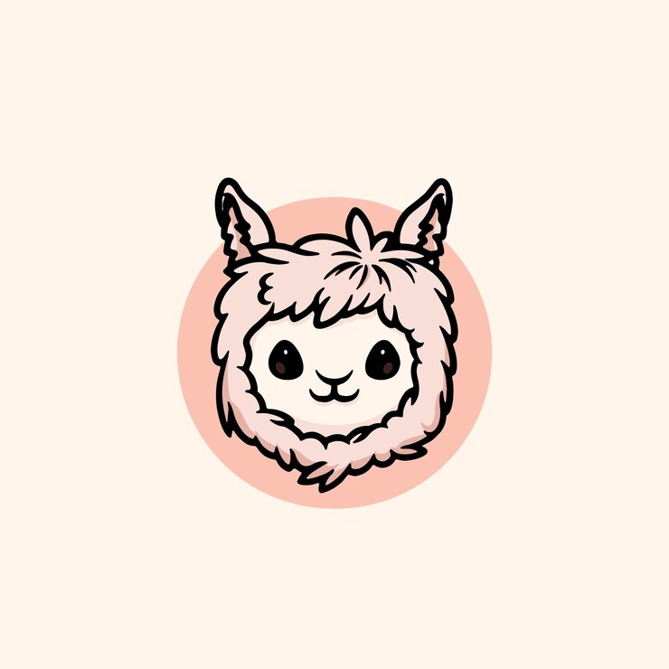 Linda alpaca cara sonriente ilustración de dibujos animados
