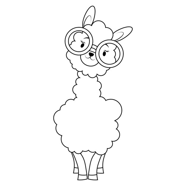 Vector linda alpaca de dibujos animados con gafas