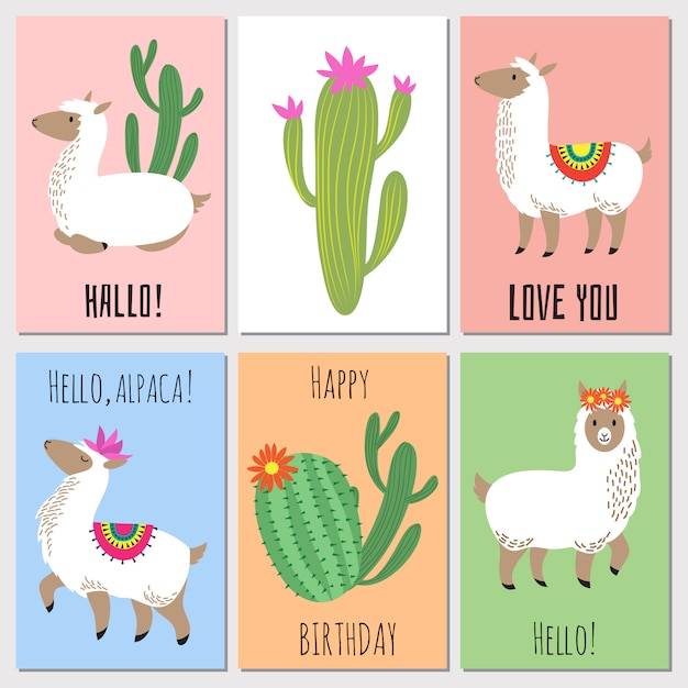 Vector linda alpaca mexicana niños vector tarjetas de invitación