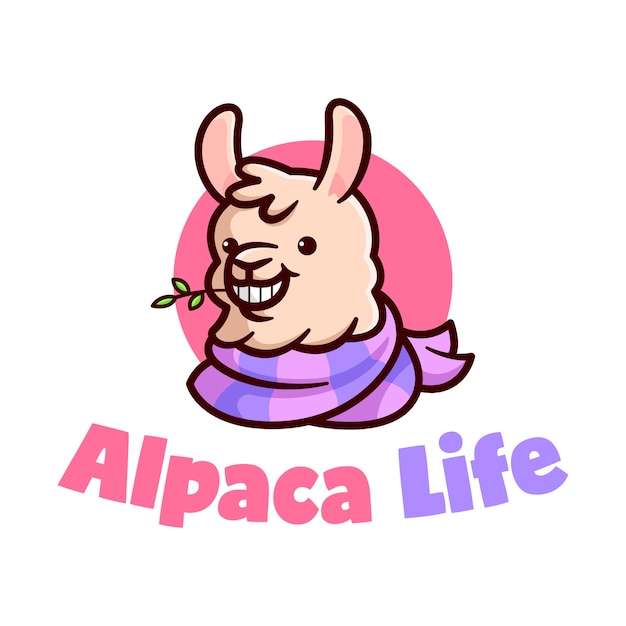 Vector linda alpaca sonriente con logotipo de dibujos animados aeros