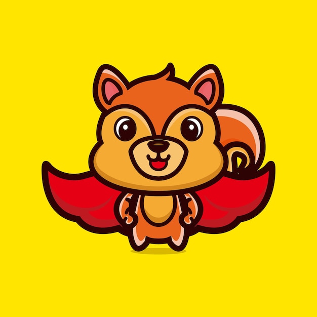 Linda ardilla de pie con vector premium de personaje de dibujos animados de capa roja