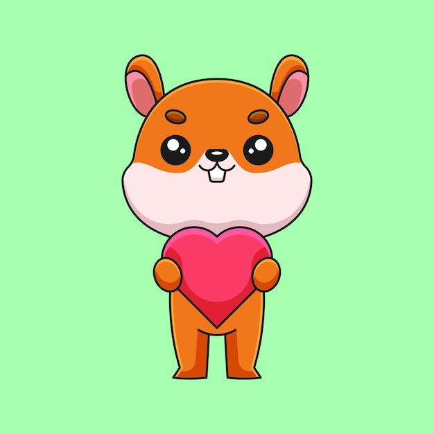 Linda ardilla sosteniendo amor hogar dibujos animados doodle arte dibujado a mano concepto vector kawaii icono ilustración