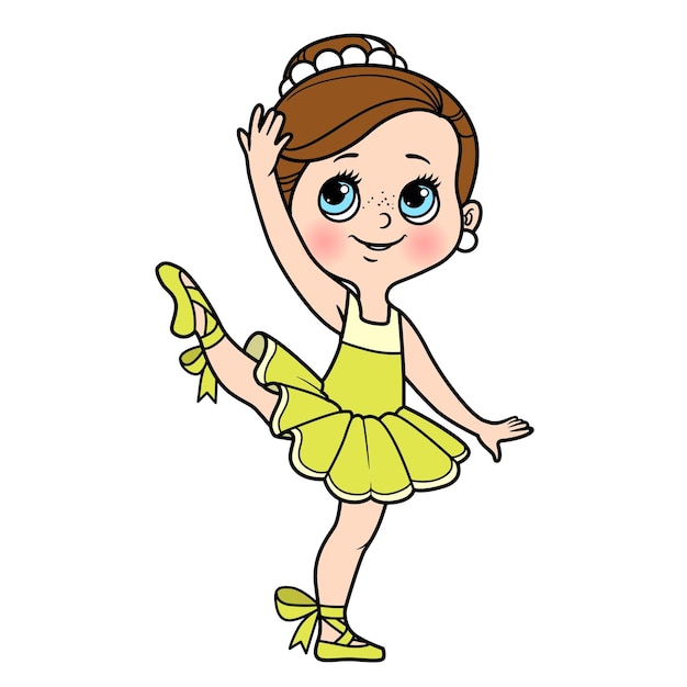 Linda bailarina de dibujos animados en variación de color tutú para colorear página aislada en un fondo blanco