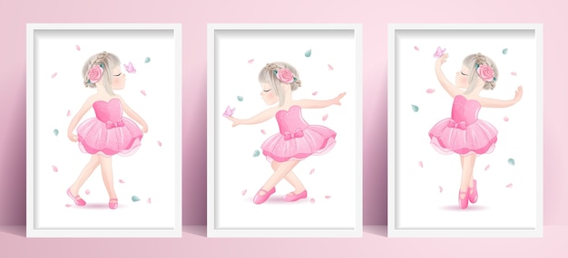 Vector linda bailarina de niña con ilustración acuarela