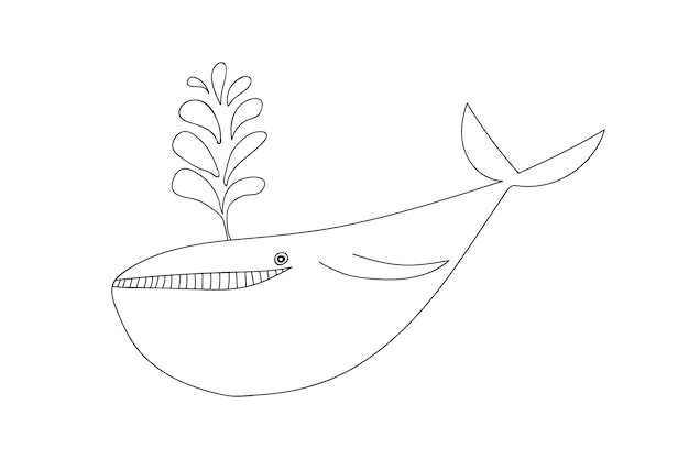 Linda ballena garabato ilustración Vector dibujado a mano ballena aislada Página para colorear para niños