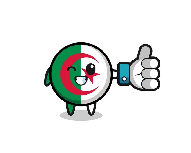 Linda bandera de argelia con símbolo de pulgar hacia arriba en las redes sociales