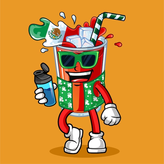 Linda bandera de bebida de México trae ilustración de mascota de vector de botella de agua