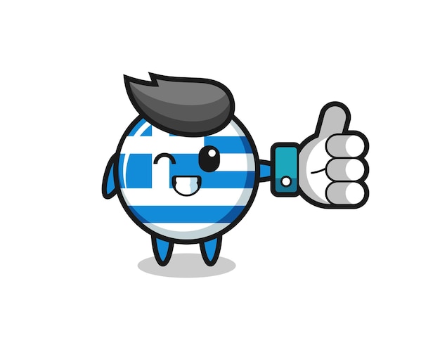 Linda bandera de grecia con símbolo de pulgar hacia arriba en las redes sociales, diseño de estilo lindo para camiseta, pegatina, elemento de logotipo