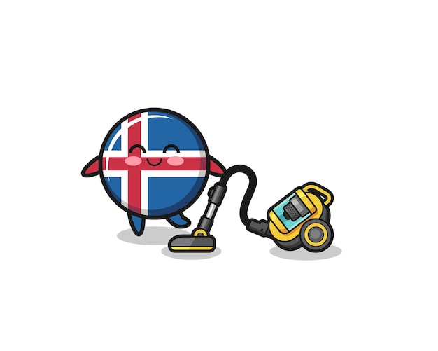 Linda bandera de islandia con diseño lindo de ilustración de aspiradora