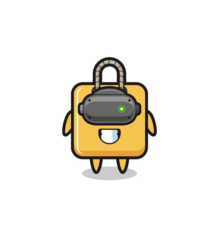 Vector linda bolsa de compras con auriculares vr