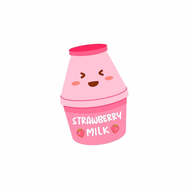 Linda botella de leche de fresa coreana con la cara de un personaje de dibujos animados