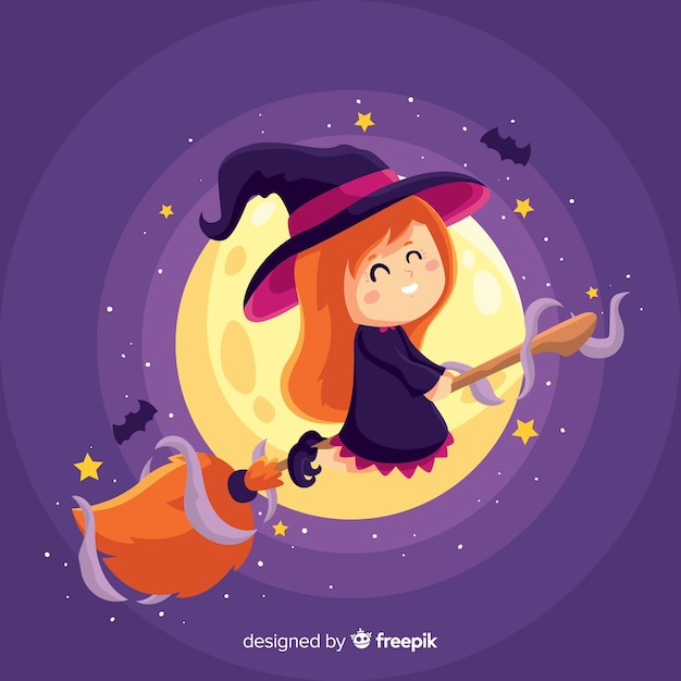 Linda bruja de halloween con luna llena