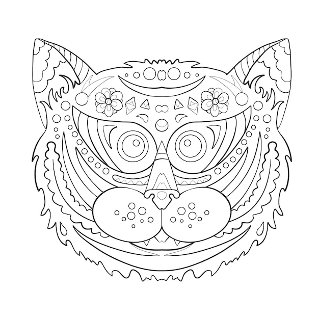 Linda cabeza de gato sobre un fondo blanco Imprimir garabatos Zen Ilustración vectorial
