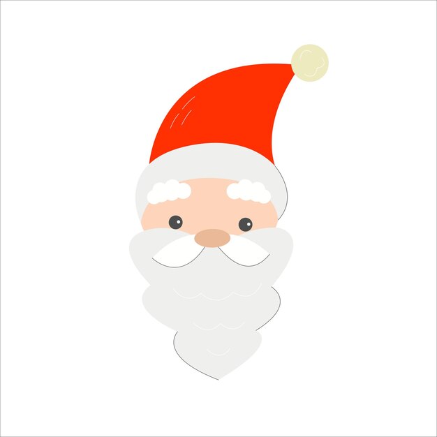 Linda cabeza de Papá Noel con un sombrero rojo y una barba larga Plantilla de diseño de regalo de felicitación de Navidad feliz