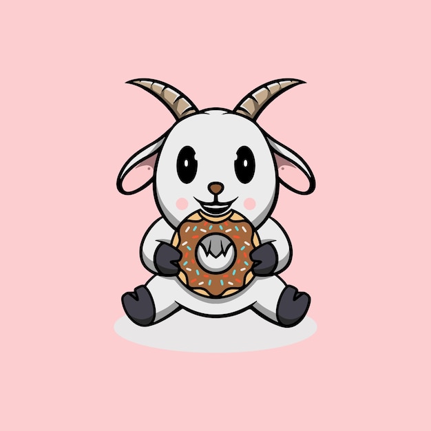 linda cabra comiendo donut ilustración de dibujos animados